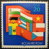 Flags of the member states in front of a red flag