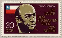 Pablo Neruda & flag of Chile