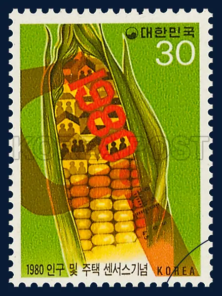 Population and Housing depicted in Corn Single stamp