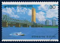 An iron brige of the Han River and the 63 Building