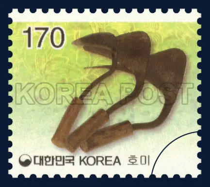Traditional Korean farming equipment : sharp-handled hoe Single stamp