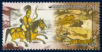 Tomb in Kyongju; the wall painting of hunting scene in the Tomb of the Dancers,