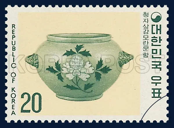 Inlaid celadon Jar Decorated with Peony Pattens Single stamp