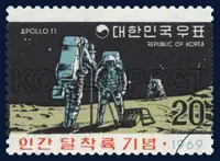 Astronauts gathers samples on the moon