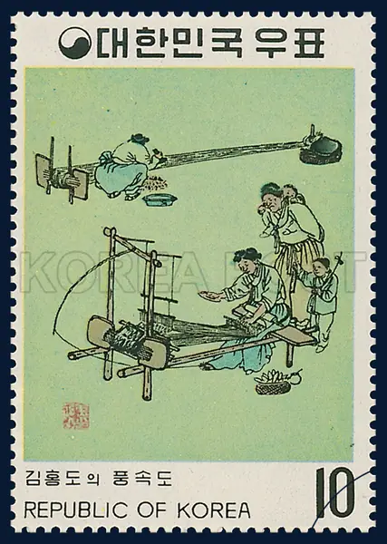 Genre printing by Kim Hong-do Single stamp