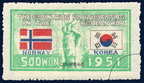 Statue of Liberty, Taegeukgi, Norwegian flag Single stamp