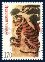 A folk painting `A Magpie and a Tiger`