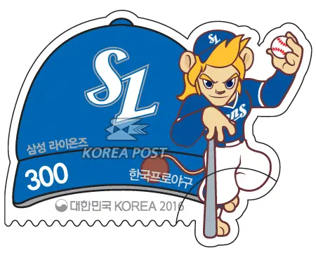 Baseball caps and characters for each team (Samsung Lions) Single stamp