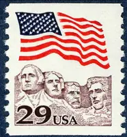 US flag over Rushmore