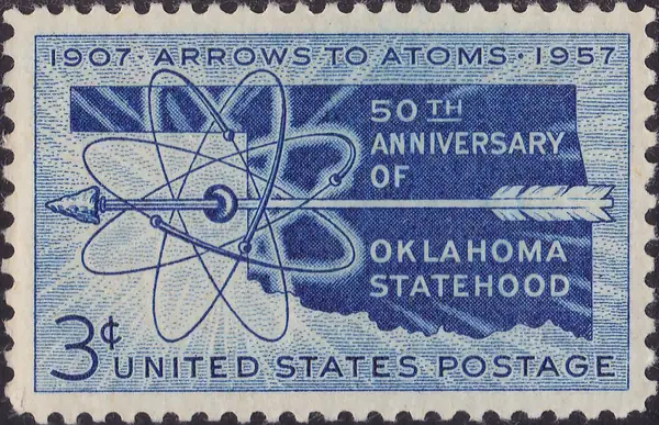 map of Oklahoma & arrow & Atom Diagram