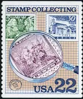 Stamps of Sweden & stamp under magnifying glass
