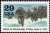Troops running from landing craft Allies in Normandy D-Day
