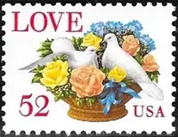 Love doves in bouquet